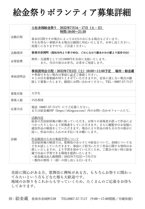 ボランティア募集詳細